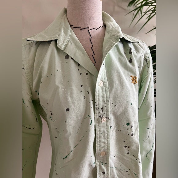 Ralph Lauren Vintage Green Paint Splatter Button Down Polo Shirt | 6 - Picture 3 of 8